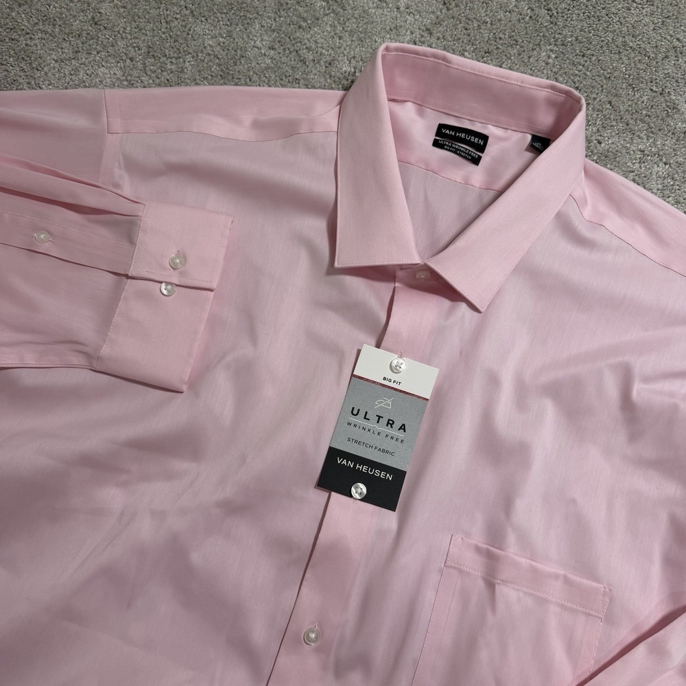Van Heusen Shirt Mens Size 20 36/37 Pale Pink Ultra Wrinkle Free Dress Button Up